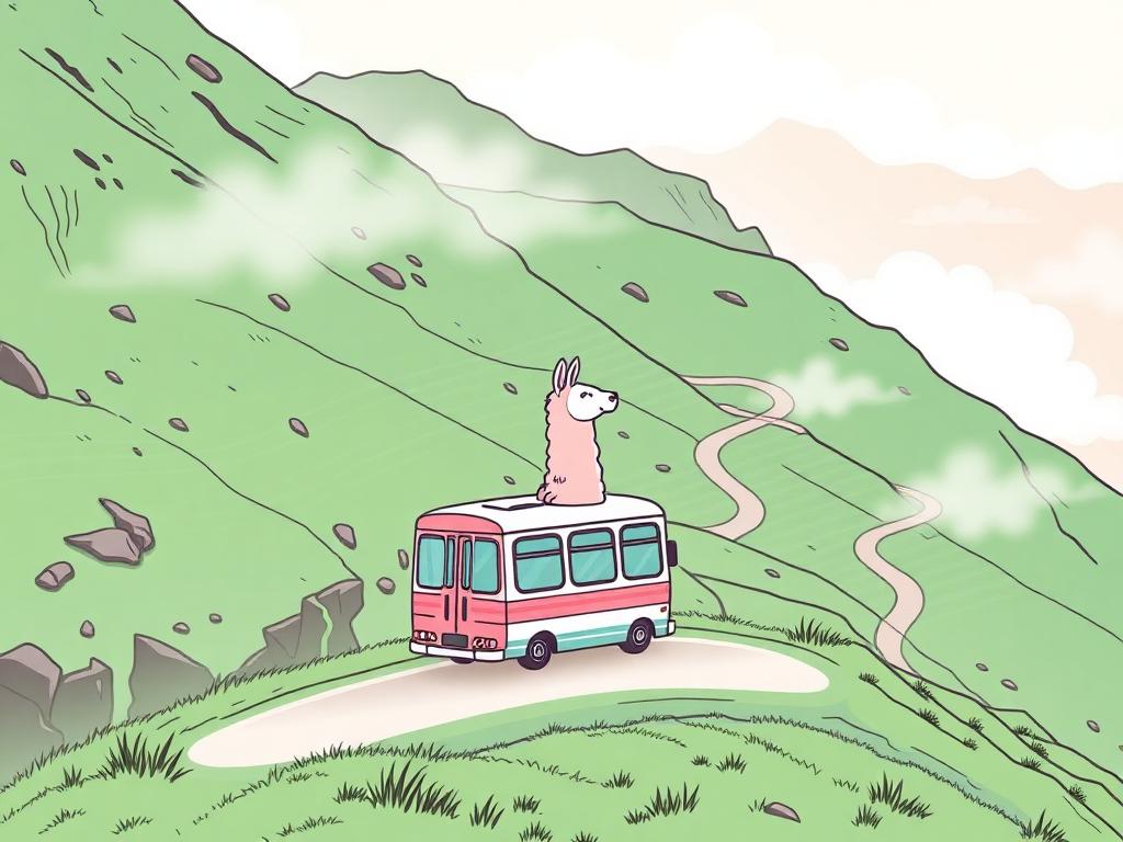 Pinky Llama crossing the Andes by bus