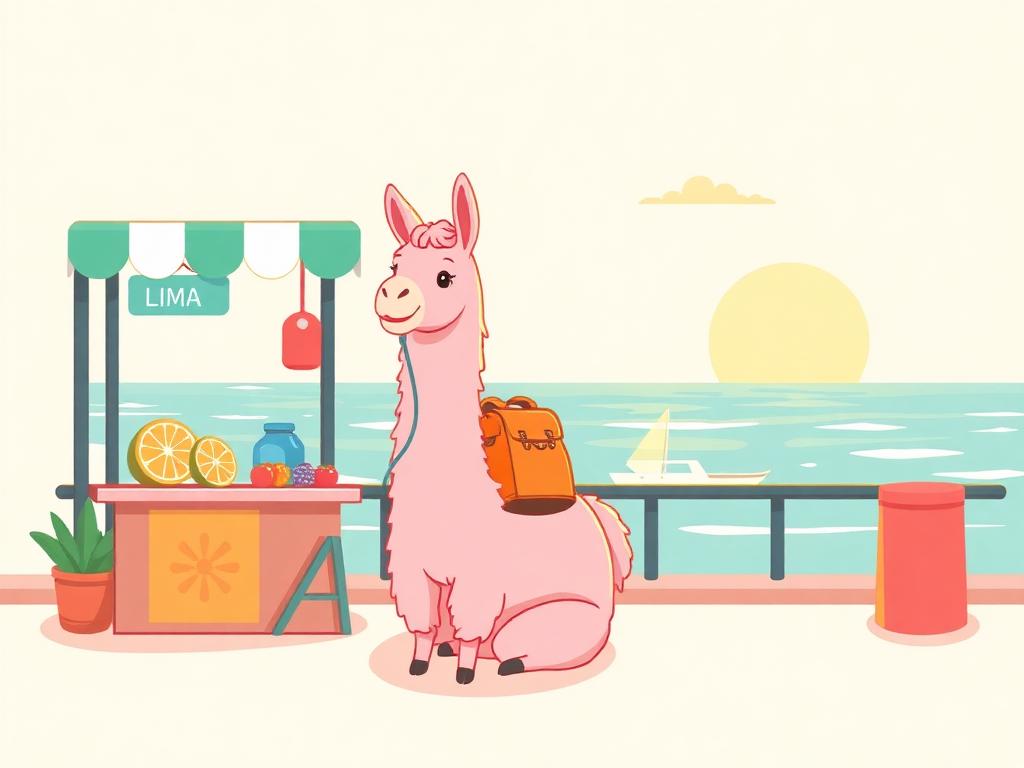 Pinky Llama at a ceviche stall in Lima